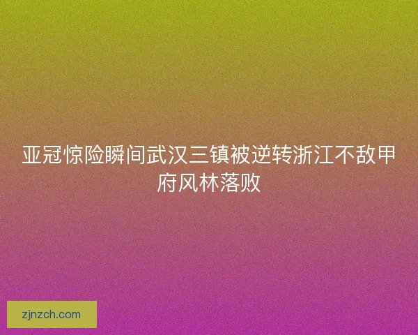 亚冠惊险瞬间武汉三镇被逆转浙江不敌甲府风林落败